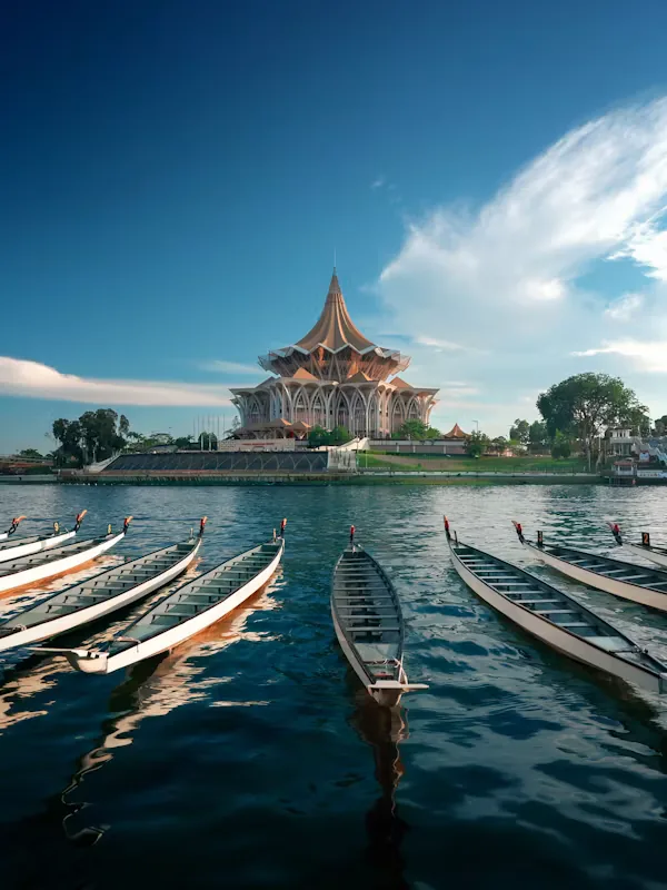 Boats moored on the Sarawak River at Kuching.